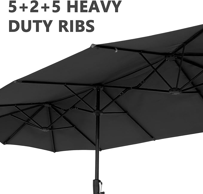 13Ft Large Patio Umbrella with Base Outdoor Double-Sided Market Extra Large Table Umbrella Easy Crank for Yard, Poolside, Deck-Black
