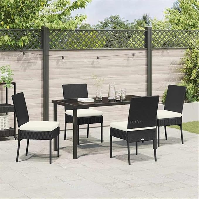 Afuera Living 5 Piece Poly Rattan Garden Dining Set, Black Finish, Powder-Coated Steel Frame, UV-Resistant Material, Removable Cushions with Zipper, Modern Patio or Garden Seating for Outdoor Dining