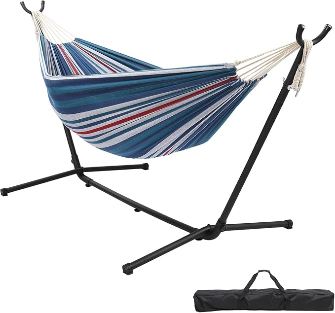 ONCLOUD Double Hammock with 9 FT Stand Space Saving Carrying Case (Purple Blue)