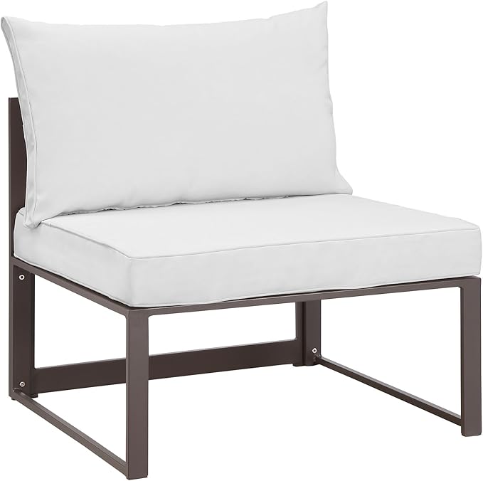 Modway Fortuna Aluminum Outdoor Patio Armless Chair in Brown White