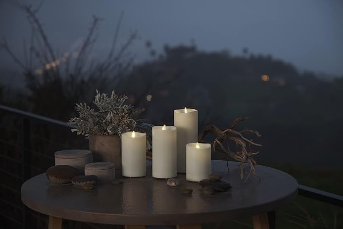 Luminara Realistic Artificial Moving Flame Outdoor Pillar Candle - Moving Flame LED Battery Operated Lights for Outside Christmas, Thanksgiving - Remote Ready - Remote Sold Separately - 3.25" x 4.5"