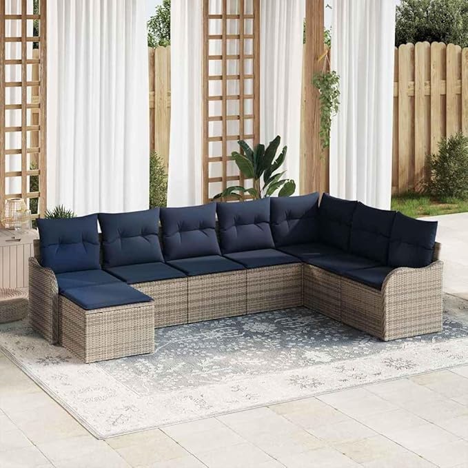 Garden Sofa Set Grey Poly Rattan Outdoor Furniture Set for Patio Conversation Sets