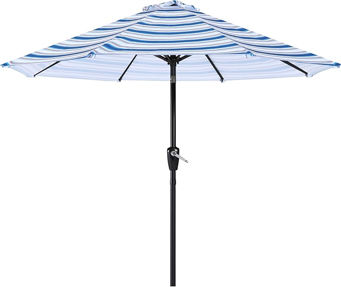 ABCCANOPY 9FT Patio Umbrella, Outdoor Waterproof Table Umbrella with Push Button Tilt and Crank, 8 Ribs UV Protection Pool Umbrella for Garden, Lawn, Deck & Backyard(Navy Blue Stripes)