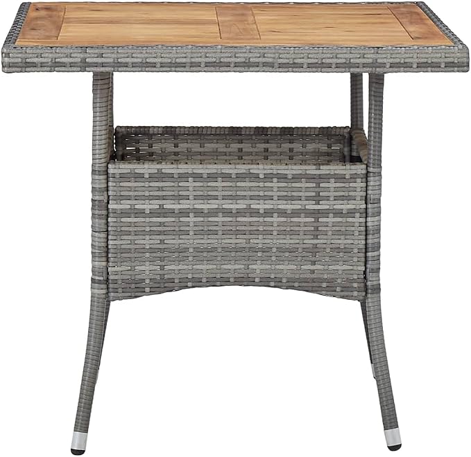 Modern Grey and Brown Outdoor Dining Set 3-Piece with Cushions, Weatherproof Poly Rattan and Acacia Wood for Patio Balcony Terrace, Durable Comfortable Seating Furniture