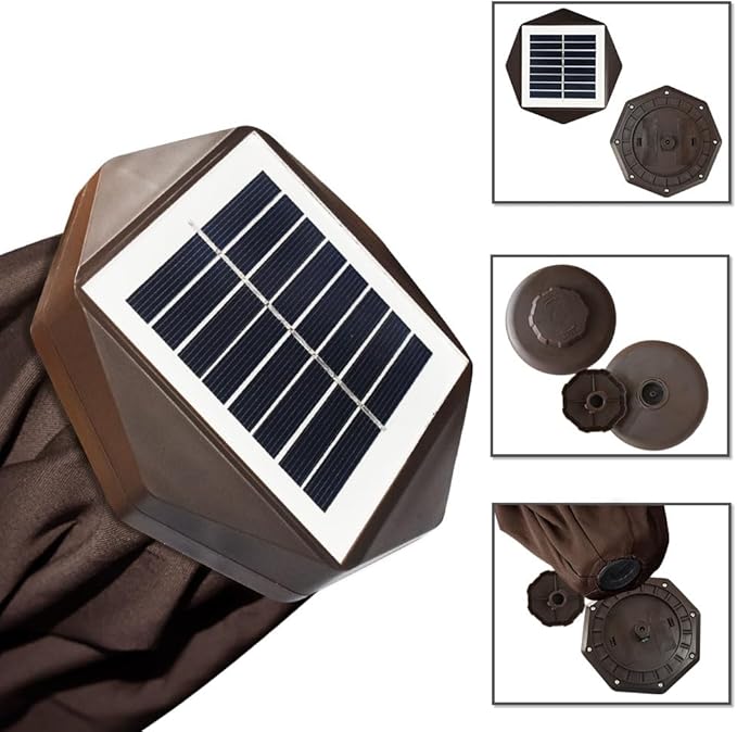 EliteShade USA 10-Year-Non-Fading 9ft Market Patio Umbrella, Commercial Grade Table Sun Umbrella with 80 Solar LED Lights, Crank Open, Windproof & UPF 50+ UV Protection for Garden, Deck, Pool, Backyard, Chestnut