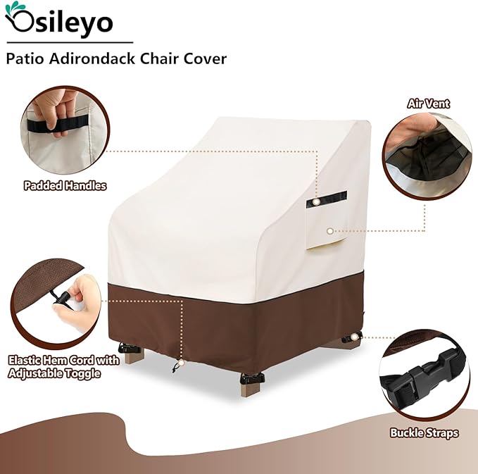Patio Chair Covers Waterproof Heavy Duty Patio Furniture Covers for Outdoor Adirondack Chair 35 W x 37 D x 36 H inches,Beige & Brown