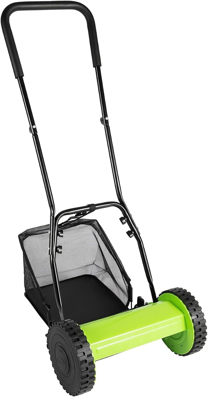 12" Manual Lawn Mower Hand Push Reel Walk-Behind Grass Catcher W/23L Collection Bag,5 Blades Grass Dual Wheel Lawn Mower Adjustable Height