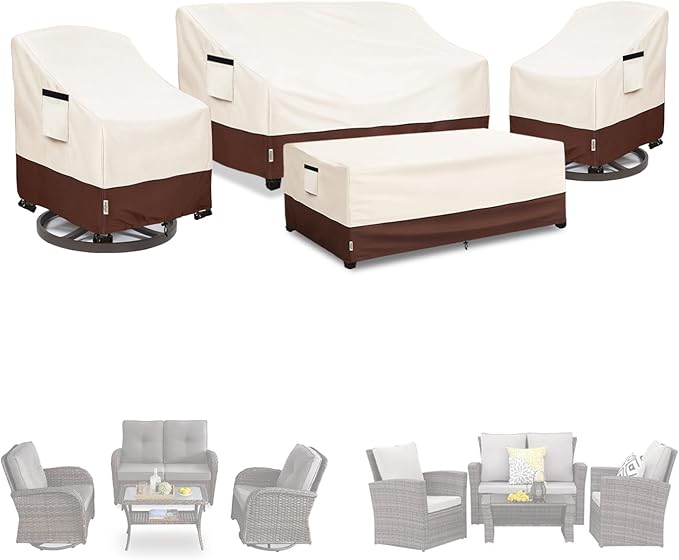 Patio Furniture Covers Set 4 Piece,600d Heavy Duty Outdoor Furniture Covers Waterproof for Outdoor Couch,Lawn Chair,Coffee Table(Small,lack)