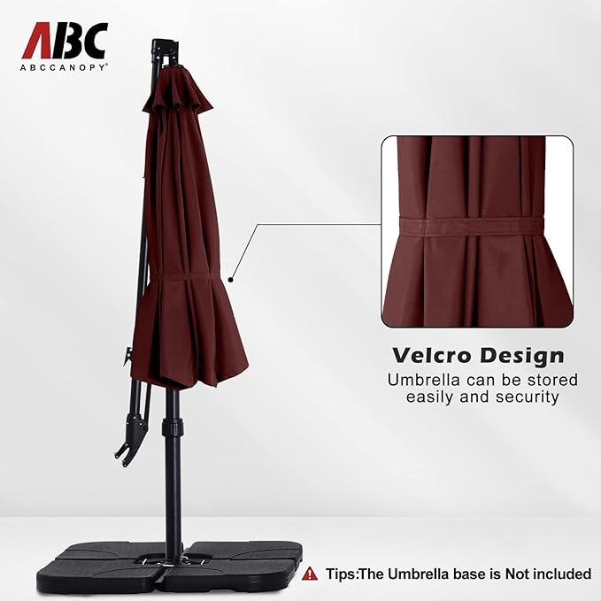 ABCCANOPY 10FT Cantilever Umbrella Offset Hanging Patio Umbrella with Base Stand Rotate and Tilt，Suitable for Garden, Lawn, Backyard(Burgundy)