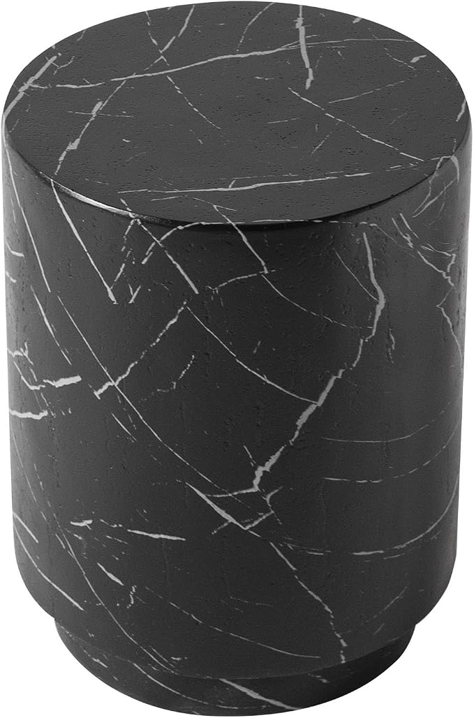 LeisureMod 14” Wide Round Side Table in Fiberstone with Travertine/Painted Finish Tapered Base Indoor and Outdoor Use for Modern Home, Living Room, Patio, Backyard Ramble Collection (Black Marble)