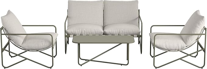 Novogratz Wrenn 4-Piece Sling and Cushion Conversation Set by The, Spanish Green