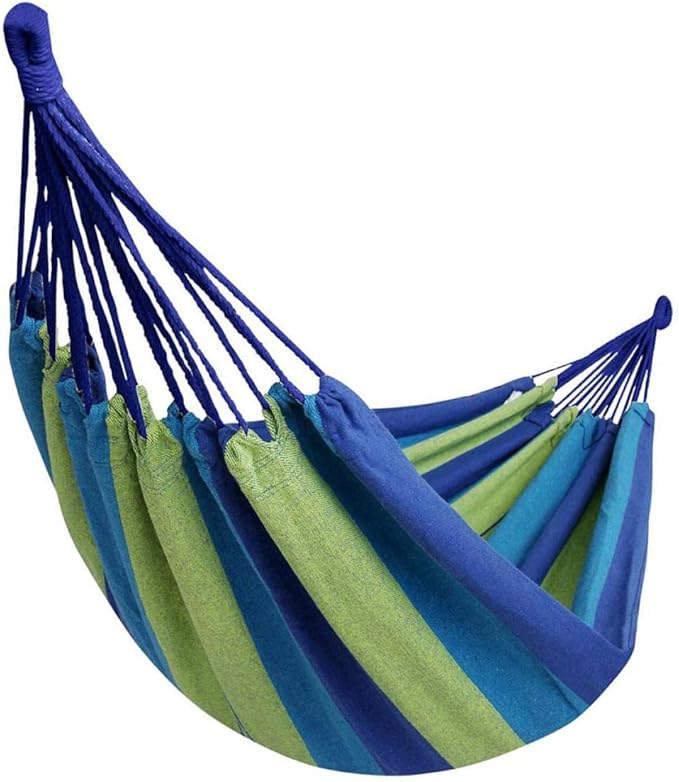 FRCOLOR Double Thick Canvas Hammock for Adults, Portable Outdoor Travel Hanging Swing with Storage Bag and Rope, 150x190cm Blue Double Camping Hiking Hammock for Garden Patio