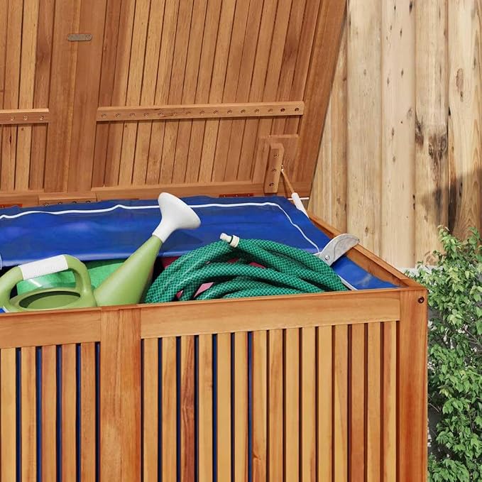 Large Brown Solid Acacia Wood Garden Storage Box 59.1 x 31.5 x 29.5 in for Outdoor Cushions and Tools