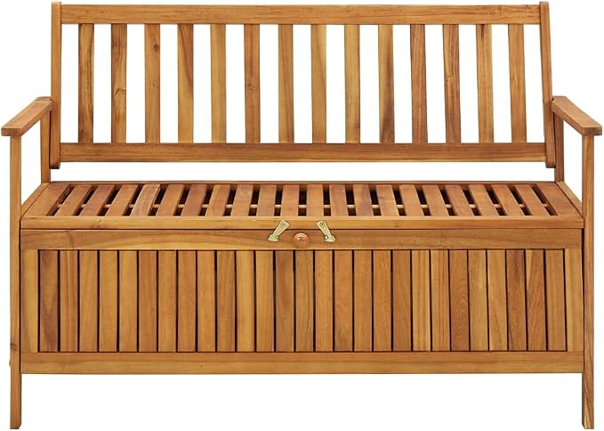 Patio Storage Bench, Outdoor Wooden Deck Box, Solid Wood Patio Furniture for Outdoor Cushions, Pool Storage and Garden Tools, 47.2"x24.8"x33.1", -330