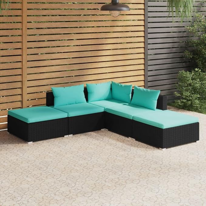 5 Piece Patio Lounge Set with CushionsOutdoor Dining Chairs,Patio Furniture Set,Outdoor Sectional Sofa,Patio Conversation Seat,Outdoor Seating,Modern Style,for Garden,Backyard, Poly Rattan Black