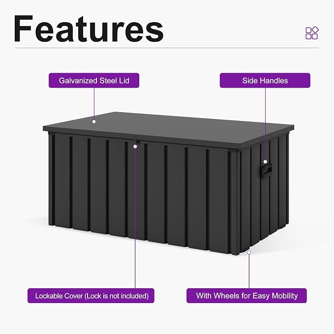 PURPLE LEAF Outdoor Deck Box 150 Gallon Waterproof Lockable Storage Box Container with Lid Deck Organization for Patio Cushions Side Table Pool Accessories Garden Tools, Gray