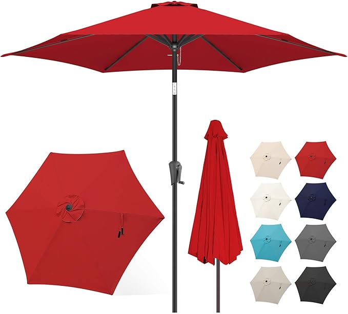 FLAME&SHADE 10ft Patio Umbrella - Outdoor Umbrella with 6 Sturdy Ribs, Push Button Tilt and Crank, UV Protection Table Market Umbrella for Pool, Porch，Garden, Deck, Backyard(Red)