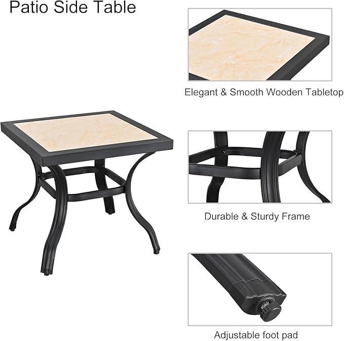 LOKATSE HOME 3 Piece Outdoor Furniture Set with 2 Patio Bistro Conversation Chairs and 21 inch Square Dining Table, Grey