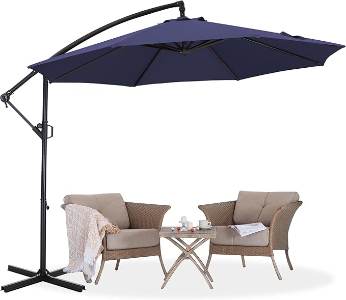ABCCANOPY 10FT Cantilever Patio Umbrella with base included, 360° Rotation Outdoor Offset Umbrella for Backyard, Deck, Poolside (Tibetan Blue)
