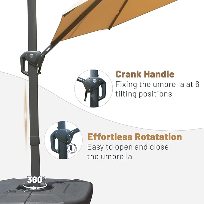 Domi 10FT Cantilever Patio Umbrella, Aluminum Windproof Outdoor Umbrella with 360°Rotation, Round Offset Sun Shade Umbrella for Outside Deck Backyard Garden Pool, Beige