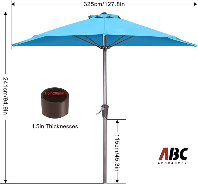 ABCCANOPY Patio Umbrella 11FT - Outdoor Half Umbrellas for Patio, Backyard, Garden, Deck (Turquoise)