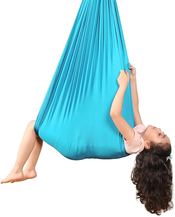 Yoga Swing for Kids Hammock Children Hangin Indoor Outdoor Autism Aspergers,ADHD Kids Hangin Therapy Swing 110inch x 39inch (Hardware Included) Sky Blue