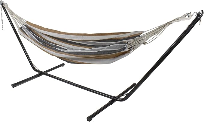 Northlight 32816501 Striped Woven Cotton Double Brazilian Hammock Neutral, Brown