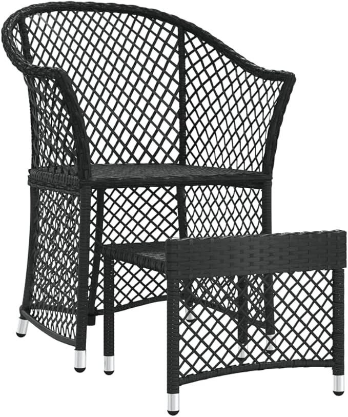 2 Piece Modern Patio Furniture Set Black White Poly Rattan Outdoor Conversation Bistro Set Small Apartment Balcony Porch 16.9 x 16.5 x 14.4 in for Garden Terrace