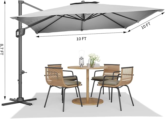 Garvee Cantilever Patio Umbrella 10x10 ft Large Rectangle Umbrella Outdoor Market Umbrellas 360 Rotation Offset Hanging Outdoor Shade for Patio