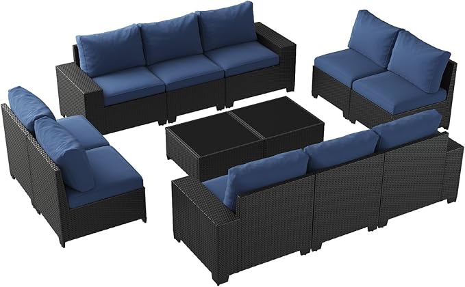 Aoxun Patio Furniture Set, 12 Pcs Outdoor Patio Furniture Sets with 4 in Thicken Cushion, Widen Armrests Wicker Outdoor Sectional for Backyard (Waterproof Cover Include)