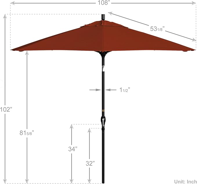 California Umbrella 9' Round Aluminum Market Umbrella, Crank Lift, Push Button Tilt, Black Pole, Pacifica