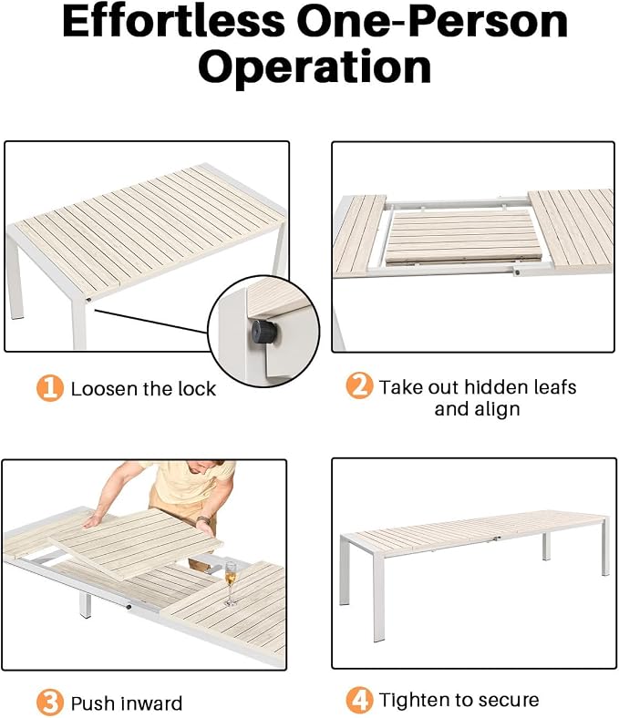 11 Pieces Expandable Outdoor Dining Set for 10, Never-Rust Aluminum Extendable Dining Table Set, Patio Dining Table with Wood Grain Top and 10 Stackable Dining Chairs for Outside, Indoor
