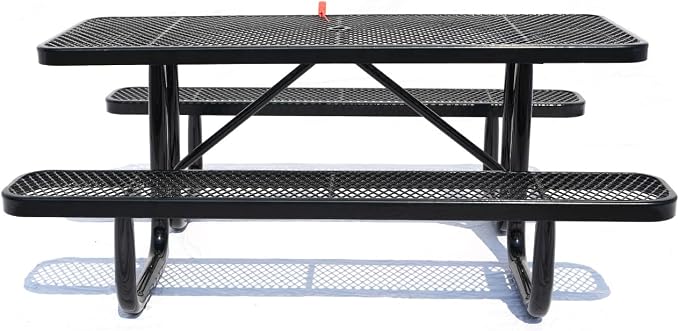 Heavy Duty 6' Rectangular Picnic Table, Expanded Metal, Black (72" Long)