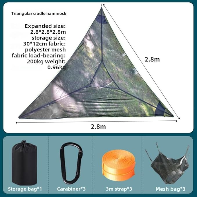 Air Triangle Camping Hammock, Multi-Person Portable Hammock for Adults and Children, Family Triangle Hammock, 1-3 Adults and Children Maximum Weight Capacity 440 lbs