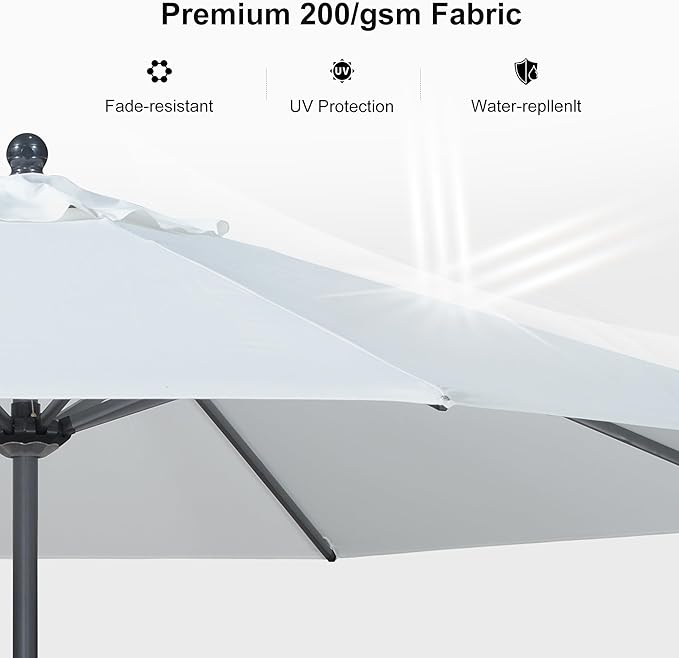 PURPLE LEAF 8' Round Patio Market Umbrella with Base Outdoor Table Umbrellas Aluminum Frame Sun Shade with 8 Sturdy Ribs Tilt for Garden Deck Lawn Pool White