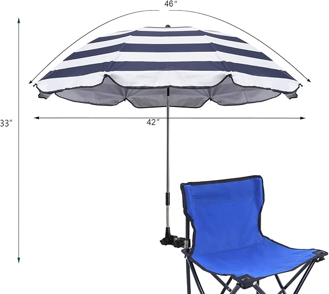 2 Pack Classic 46 Inch D-Blue Portable Umbrellas with Universal Clamp for Patio, Beach, Wheelchair, Golf Carts (Excluding chairs)