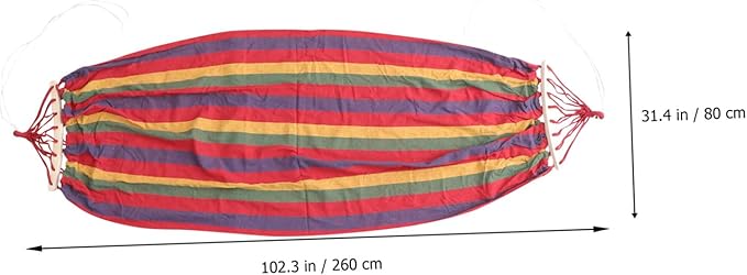 TOYANDONA Single Person Canvas Hammock with Rainbow Stripes, Outdoor Travel Swing for Patio and Garden, Anti-tip Red Leisure Hammock Suitable for Adults
