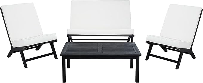 SAFAVIEH Outdoor Collection Chaston Black/Beige Cushion 4-Piece Conversation Patio Set