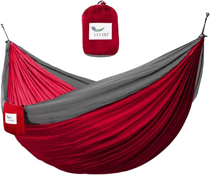 Vivere Double Parachute Camping Hammock, Includes Stuff-Sack (Crimson/Grey)