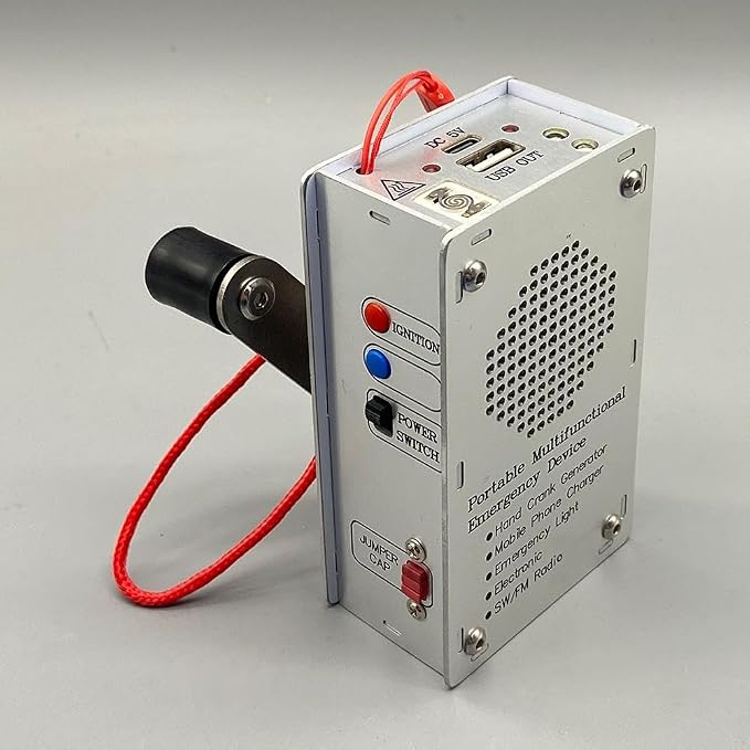 Hand Crank Generator Mini Portable Emergency Power Supply, Plasma Lighter, Flashlight, FM Radio, Emergency Power Bank, Portable Aluminum Alloy Survival Gear