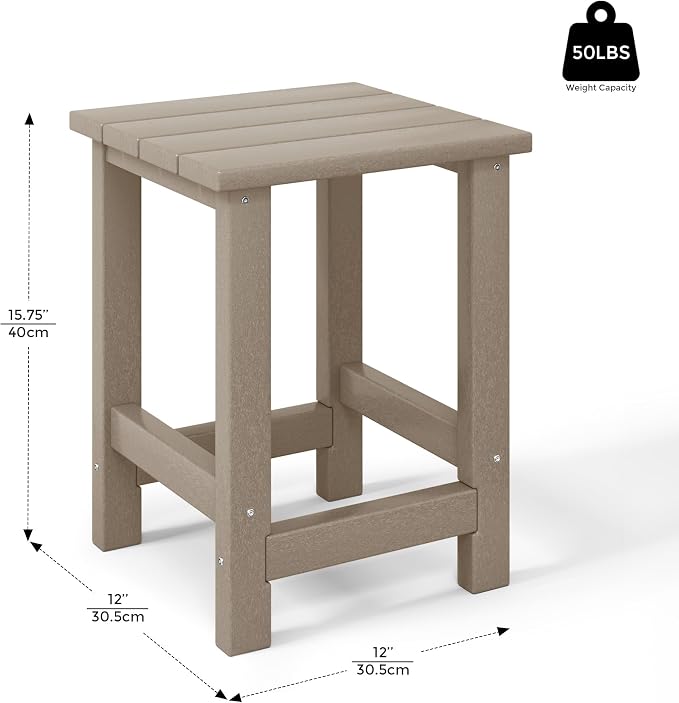 Costaelm Kids Outdoor End Table, Small Patio Table, Outdoor Side Table Porch Table Adirondack Patio Side Table for Outside, Pool, Porch, Garden, Weathered Wood