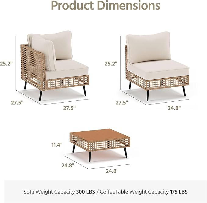 LAUSAINT HOME Outdoor 5 Pieces PE Wicker Patio Conversation Set, All-Weather Rattan Sectional Sofa with Thick Cushions & Coffee Table for Garden, Yard and Balcony (Beige)