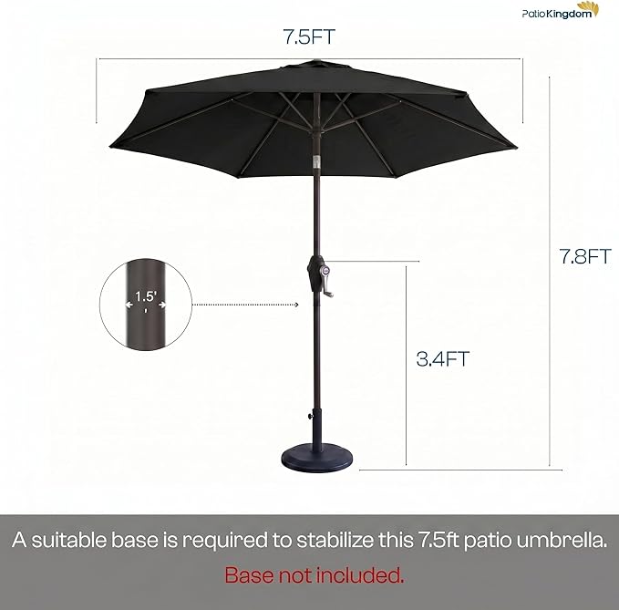 7.5ft Patio Umbrella, Outdoor Table Market Umbrella with Smooth Crank Lift, 6 Windproof Fiberglass Ribs, UPF50+ UV Protection for Deck, Pool, Garden and Backyard