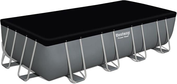 Bestway Power Steel 18' x 9' x 48” Above Ground Pool, Rectangular Metal Frame Outdoor Swimming Pool Set with Sand Filter Pump, Ladder, and Cover