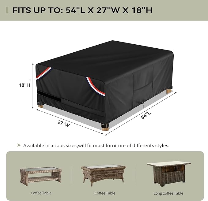 Patio Coffee Table Covers Heavy Duty 600D Waterproof 54 x 27 inch, Outdoor Dining Furniture Set Cover for 4 x 2 ft, 52 x 25 inch