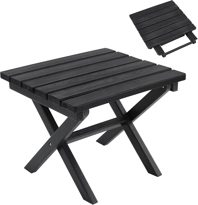 Furnimart 18" Square Foldable Side Table for Outdoor & Camping, Extra-Thick HDPE Weather-Resistant Small Coffee Table, Portable Black Outdoor End Table for Balcony Poolside Space Saving(Black)