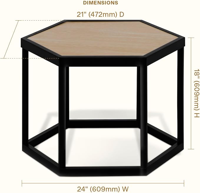 Honeycomb Indoor/Outdoor Omni Table: Weather, Rust, Heat, and Stain Resistant, Flexible Design to Stand Alone or be Combined, Stylish Yet Sturdy, Woodgrain Tile Top, Steel Frame with Ebony Finish