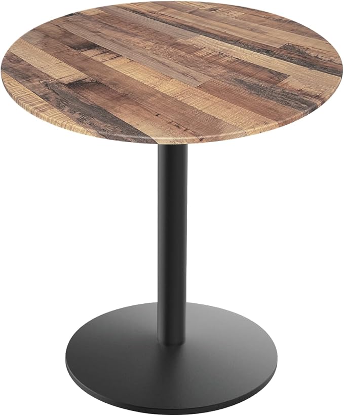 Holland Bar Stool Co. 30" Tall OD214 Indoor/Outdoor All-Season Black Wrinkle Table with 36" Diameter Rustic EuroSlim Top