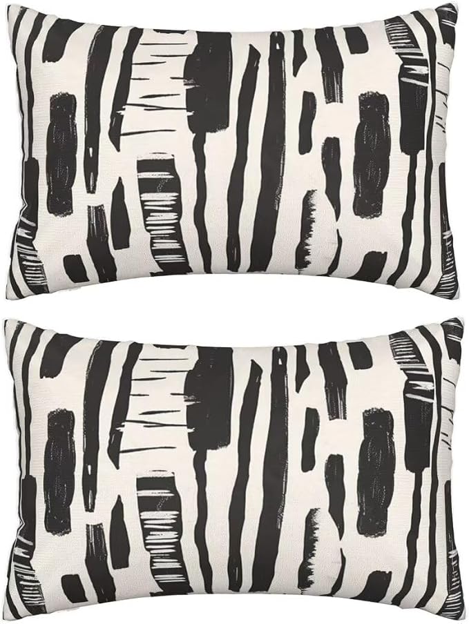 Throw Pillow Covers 16 x 31 Pillow Covers Set of 2 Couch Pillows, Black And White Throw Pillows with Invisible Zipper, Linen Accent Pillows Decorative Pillows for Bed Farmhouse Decor, Geometric J460