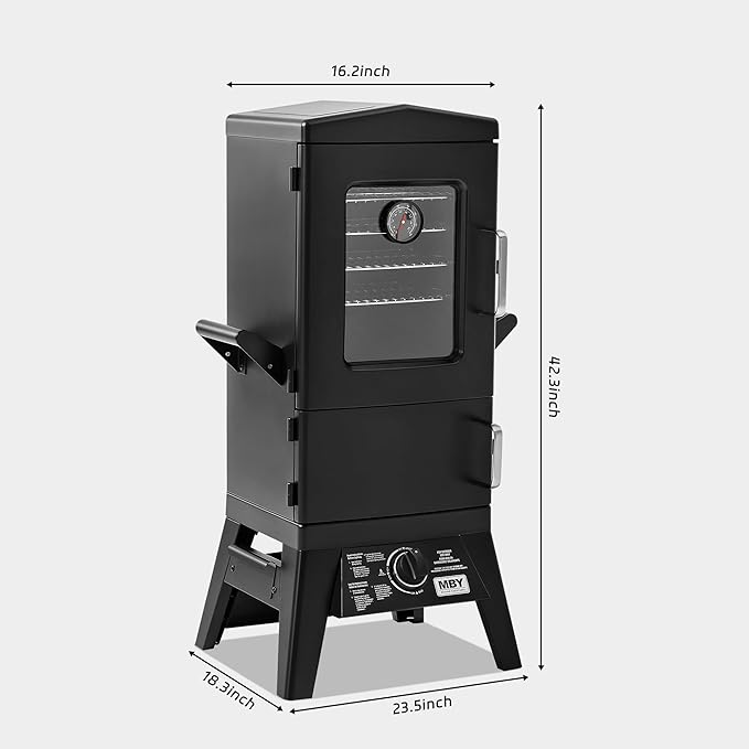 Large Vertical Propane Smoker Grill 4-Rack Outdoor Gas BBQ Smoker with Temperature Control, Heavy Duty Design & Weather-Resistant Cover for Meat, Fish, Ribs
